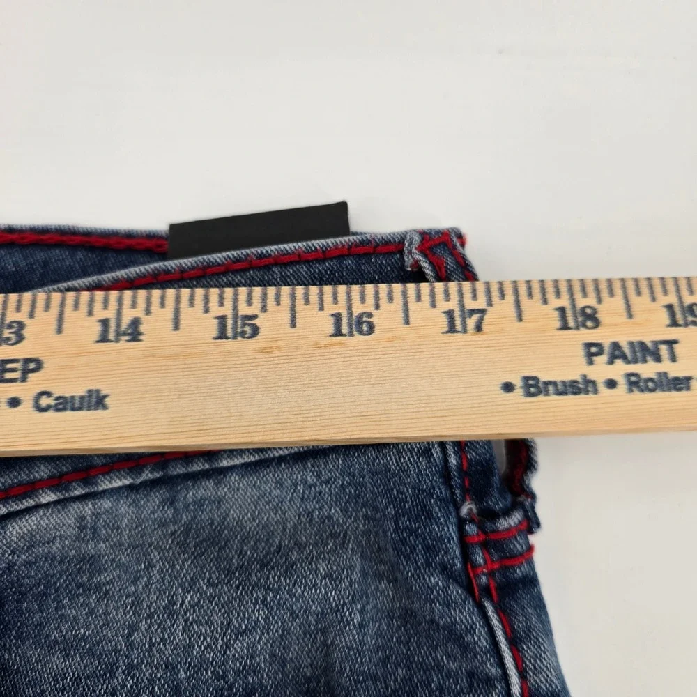 True Religion Ricky Big T Relaxed Straight Jeans Mens Red Stitch Blue 32x34 NEW